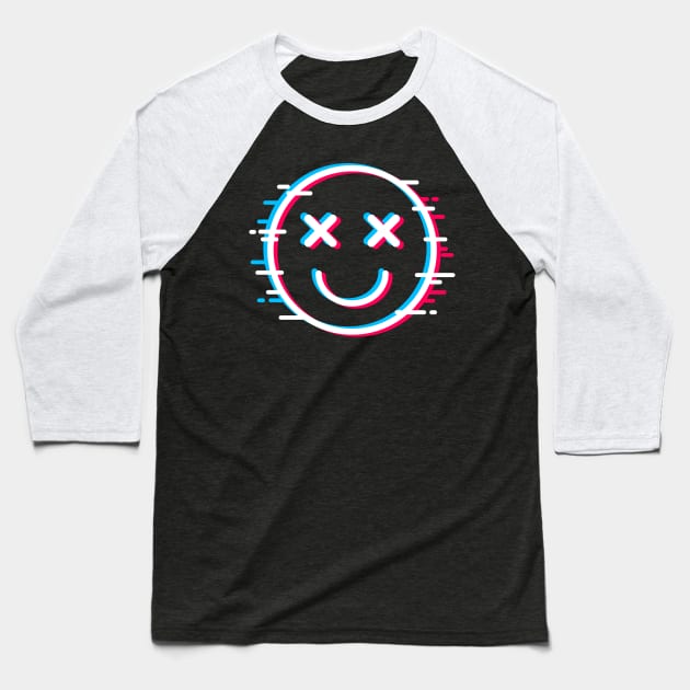 Glitch Face Dead Happy Baseball T-Shirt by machmigo